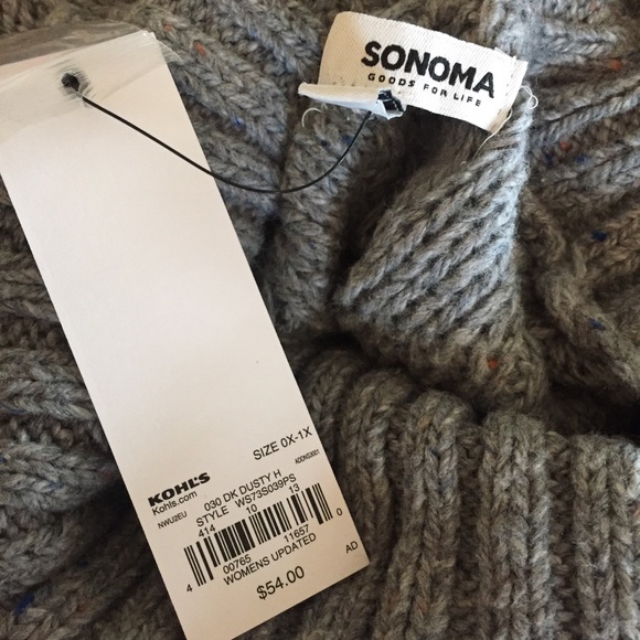 NWT Sonoma Sz 1X Gray Cable Knit Poncho Sweater - Picture 4 of 4